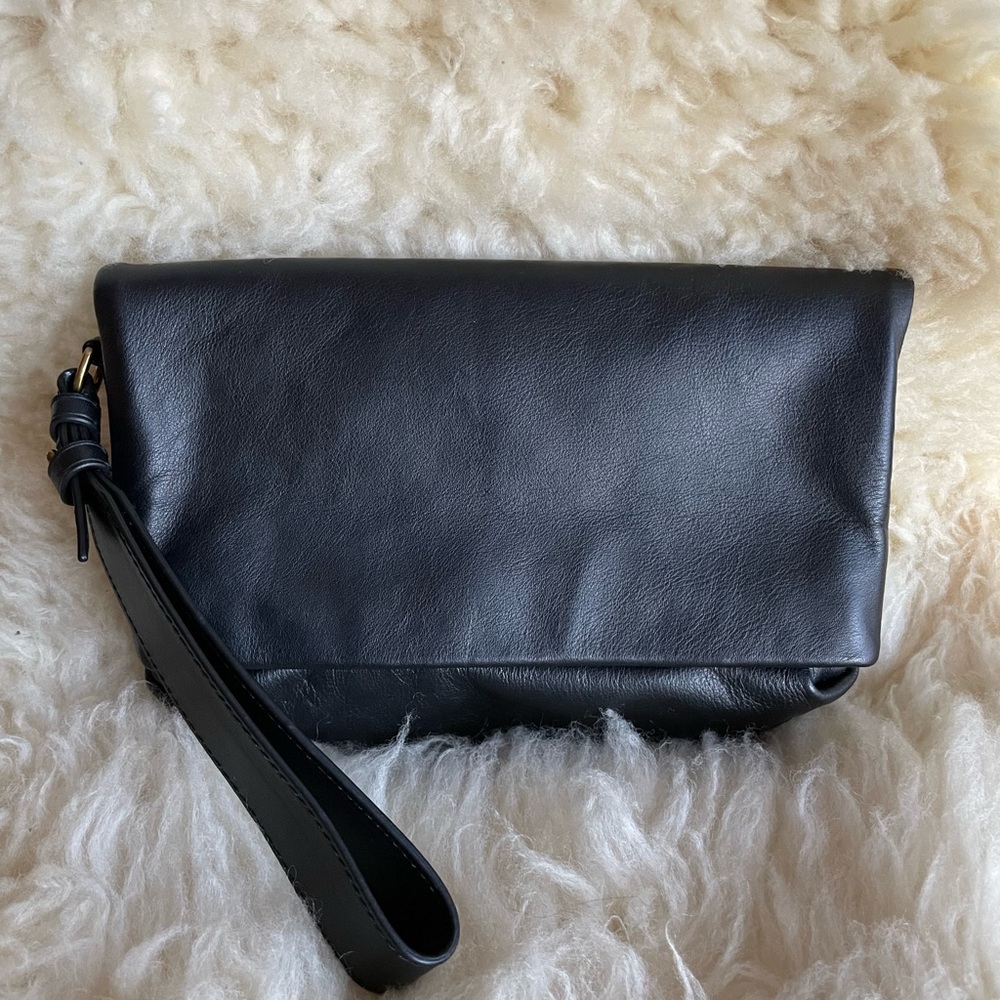 Jcrew Oslo soft leather fold over clutch wristlet.